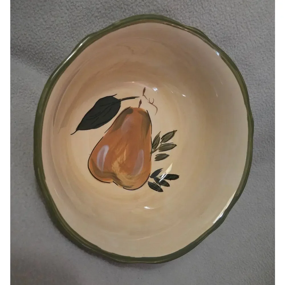 Vtg Gibson USA Hand Painted Large Serving BOWL Pear Italian Yellow Green